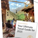 Cover image of "Your Ultimate Travel Guide for 2025" featuring iconic Moroccan landmarks and travel icons.