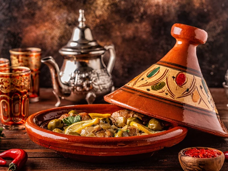 A Moroccan meal served on a low table