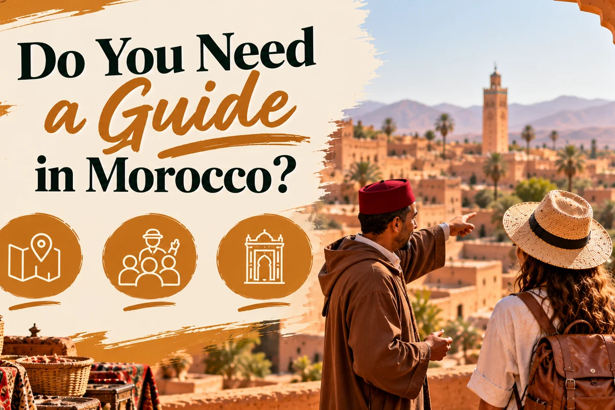 A local guide with visitors in Morocco