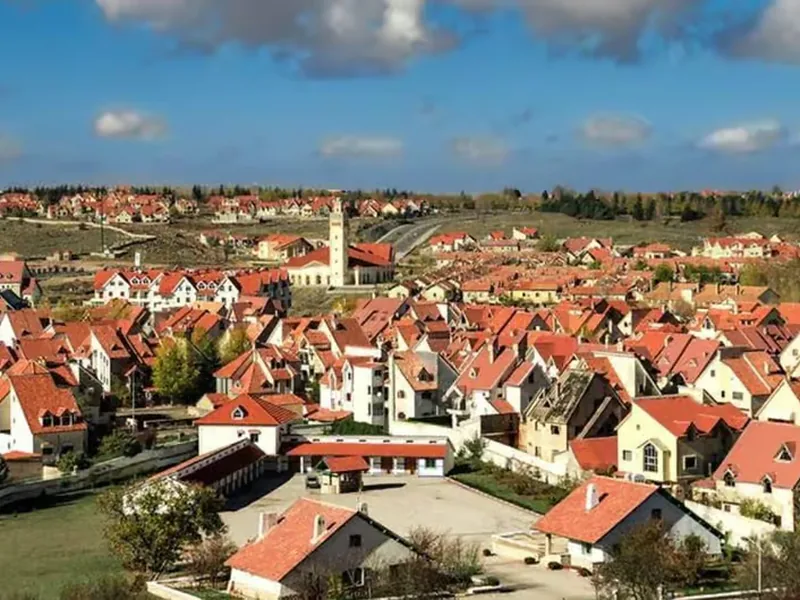 The pitched roofs of Ifrane in the cedar forest of the Middle Atlas
