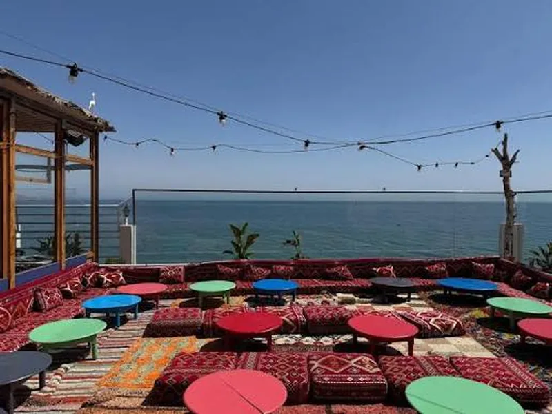 The fishing village of Taghazout above its surf break, north of Agadir