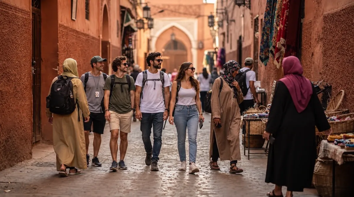 Le Maroc est-il dangereux ? Des voyageurs dans la médina de Marrakech en plein jour