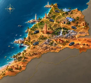 Map of private transfer routes across Morocco from Marrakech Map of private transfer routes across Morocco from Marrakech